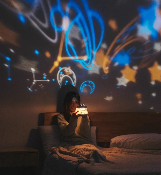Night Sky Stories | Drahtloser 2-in-1 Nachtlicht & Luftbefeuchter: Sternen-, Ozean- und Universum-Projektion